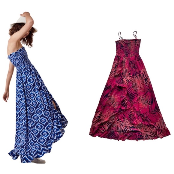 Monsoon Beach Tropical Print Shirred Bandeau Floaty Dress Front Slit Size Small - Picture 1 of 17